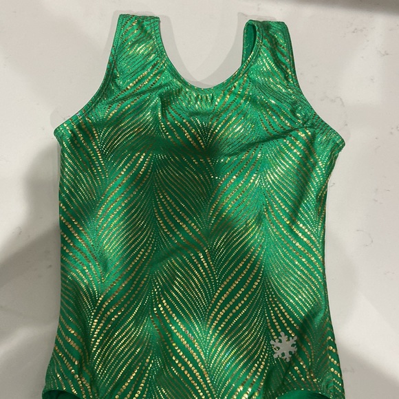 Snowflake Designs Gymnastics Leotard Adult Small green & gold Excellent like new - Picture 7 of 13